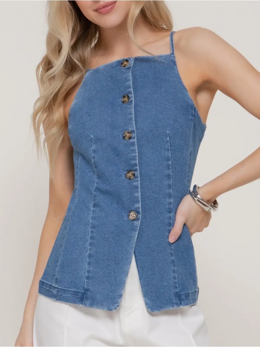 ShopEvelynne Blue Denim Button-Front Cami